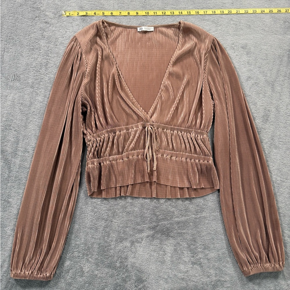Zara Pink Long Sleeve Tie Front Blouse